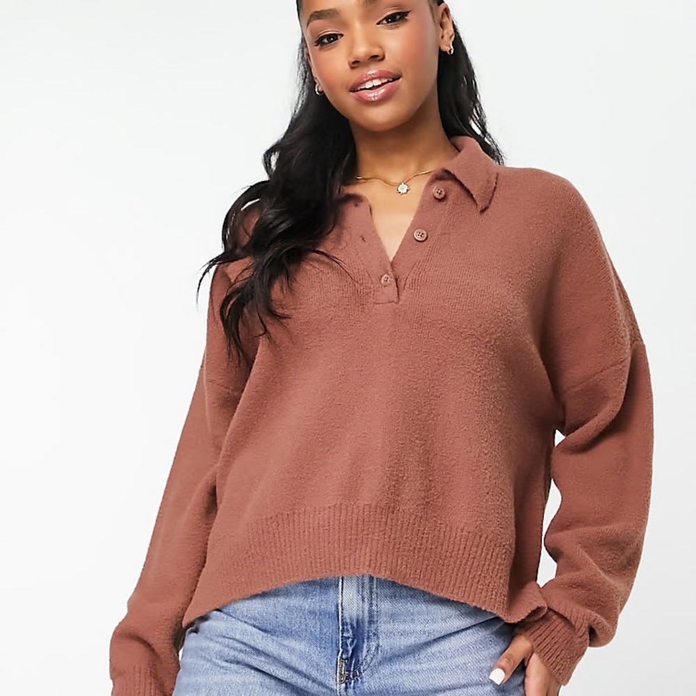 Abercrombie & Fitch Brown V-Neck Sweater Relaxed Fit
